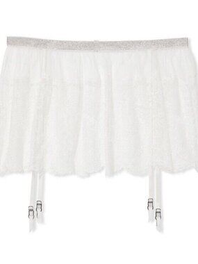 NWT Victoria’s Secret Shine Lace Skirt Garters Rhinestones bride white sexy XS/S